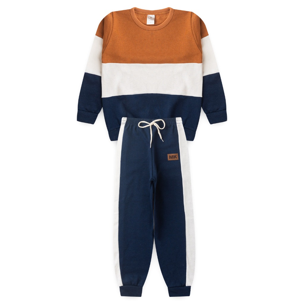 Conjunto Moletom Peluciado Infantil Masculino Recortes - Caramelo em Oferta na Shopee