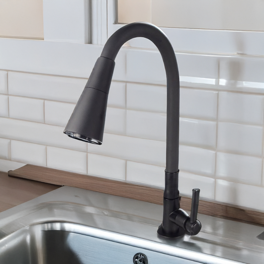 Torneira Gourmet De Cozinha Mesa Bancada Pia Flexível Preta Inox 304 1/4V