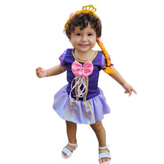 Body Temático Infantil Mesversario - Fantasia Rapunzel SEM TRANÇA em Oferta na Shopee