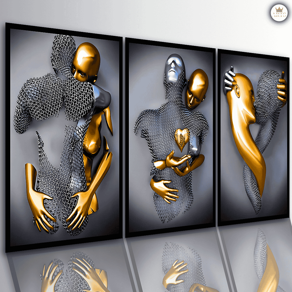 Quadros Decorativos 3 Peças Arte Moderna Casal Química Sala Quarto