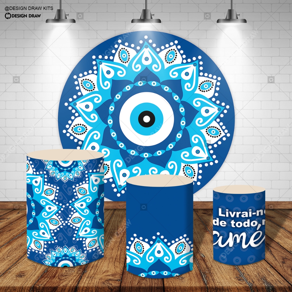 Olho Grego Mandala + kit capa painel redondo 1.5m + 3 capas de cilindros