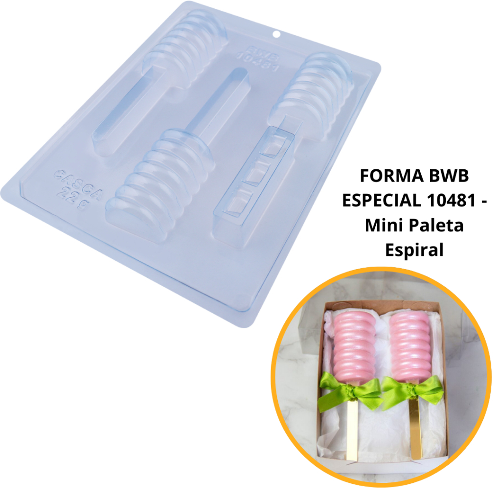 Forma bwb MINI PALETA ESPIRAL 60G especial com silicone 3 partes para chocolate Cód. 10481 (CHOCO) em Oferta na Shopee