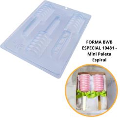 Forma bwb MINI PALETA ESPIRAL 60G especial com silicone 3 partes para chocolate Cód. 10481 (CHOCO)