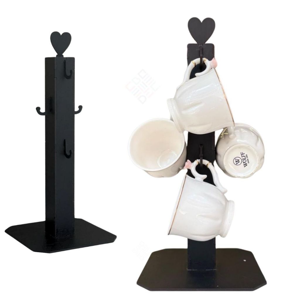 Suporte Organizador Porta-Xícaras 6 Ganchos Mdf para Cantinho do Café Cha Pedestal Cozinha Decoração