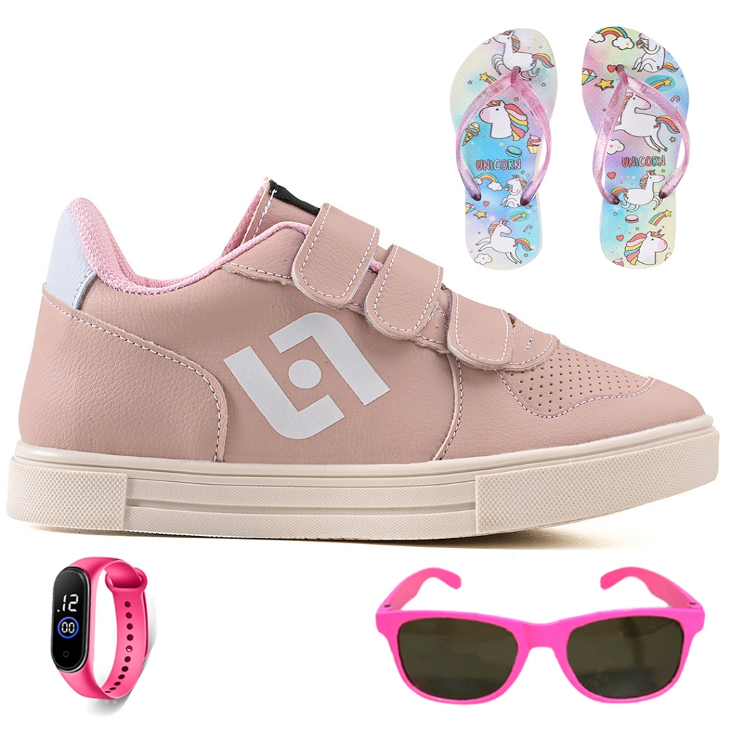 Tenis Infantil Casual Sapatenis Meninas Street Calce Facil + Chinelo + Oculos + Relogio em Oferta na Shopee