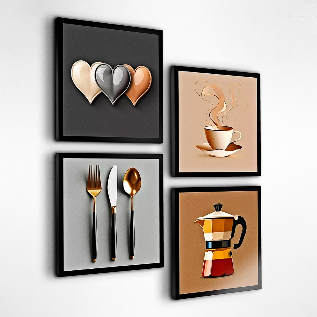 Kit 4 Quadros Decorativos Café Xícara Cozinha Cantina Mdf em Oferta na Shopee
