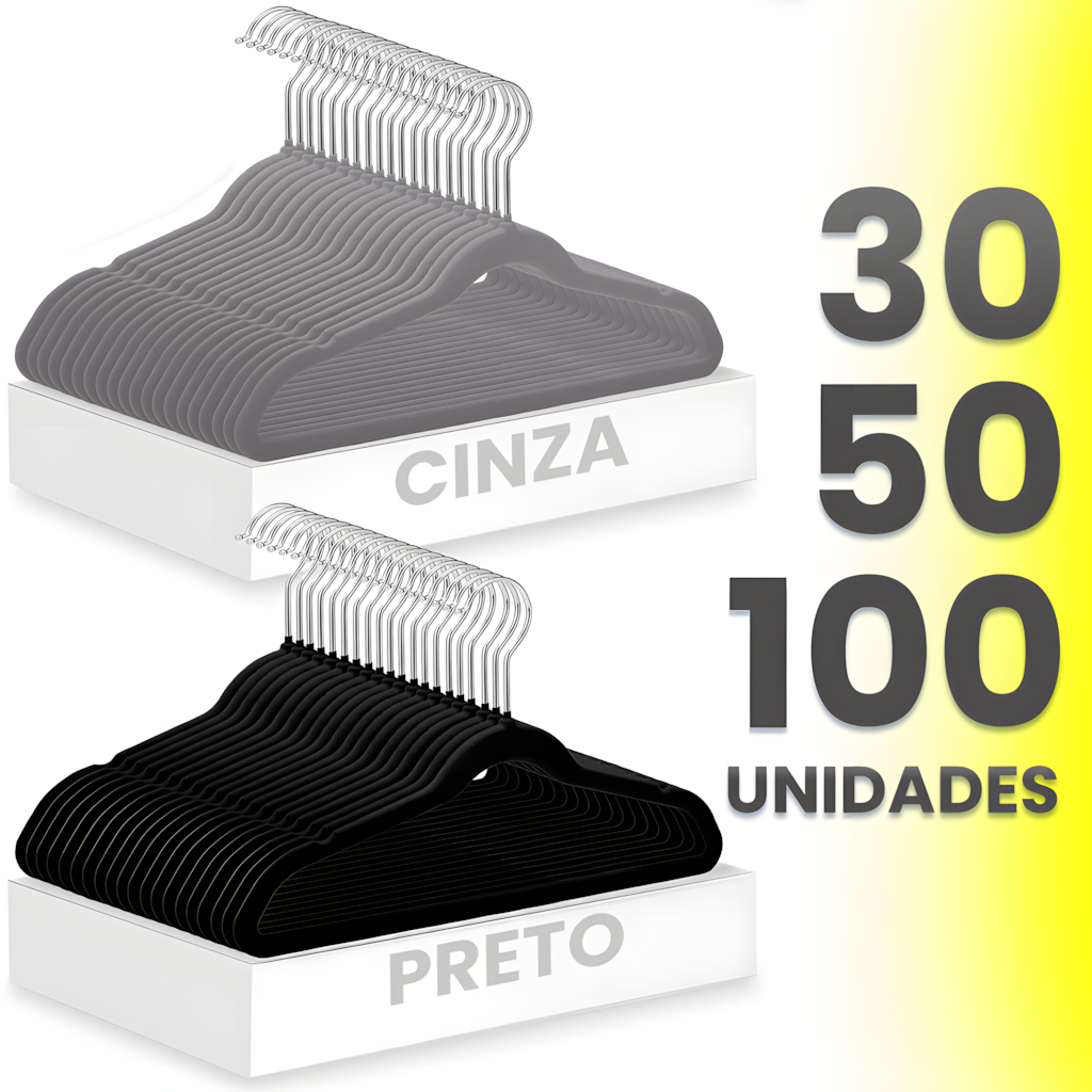 Kit Cabides Veludo De Roupa Cinza/Preto Antideslizante Slim Adulto