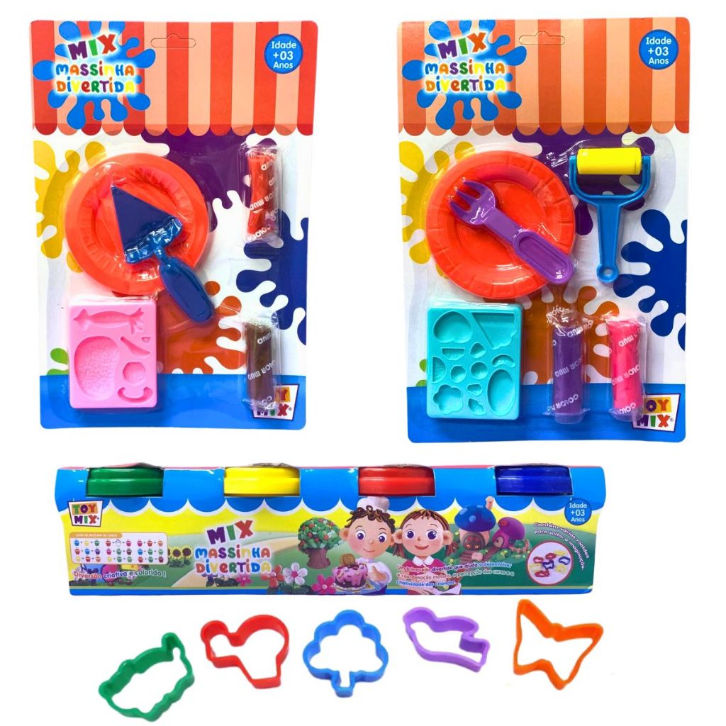 Massinha Divertida Coloridas C/ Molde Pratinhos Rolo para Massinha de Modelar Brinquedo Divertido em Oferta na Shopee