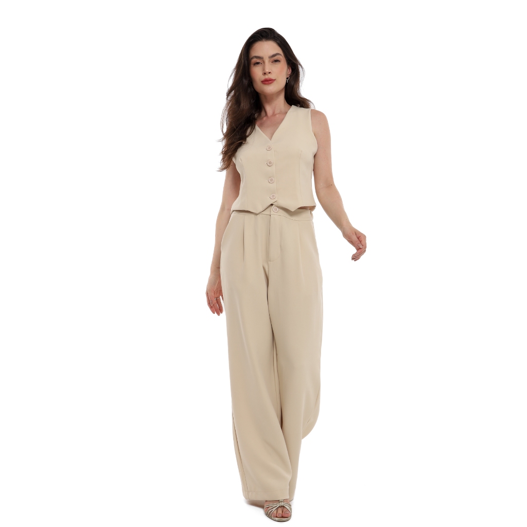 Conjunto Feminino Calça E Colete Em Alfaiataria - Con-064