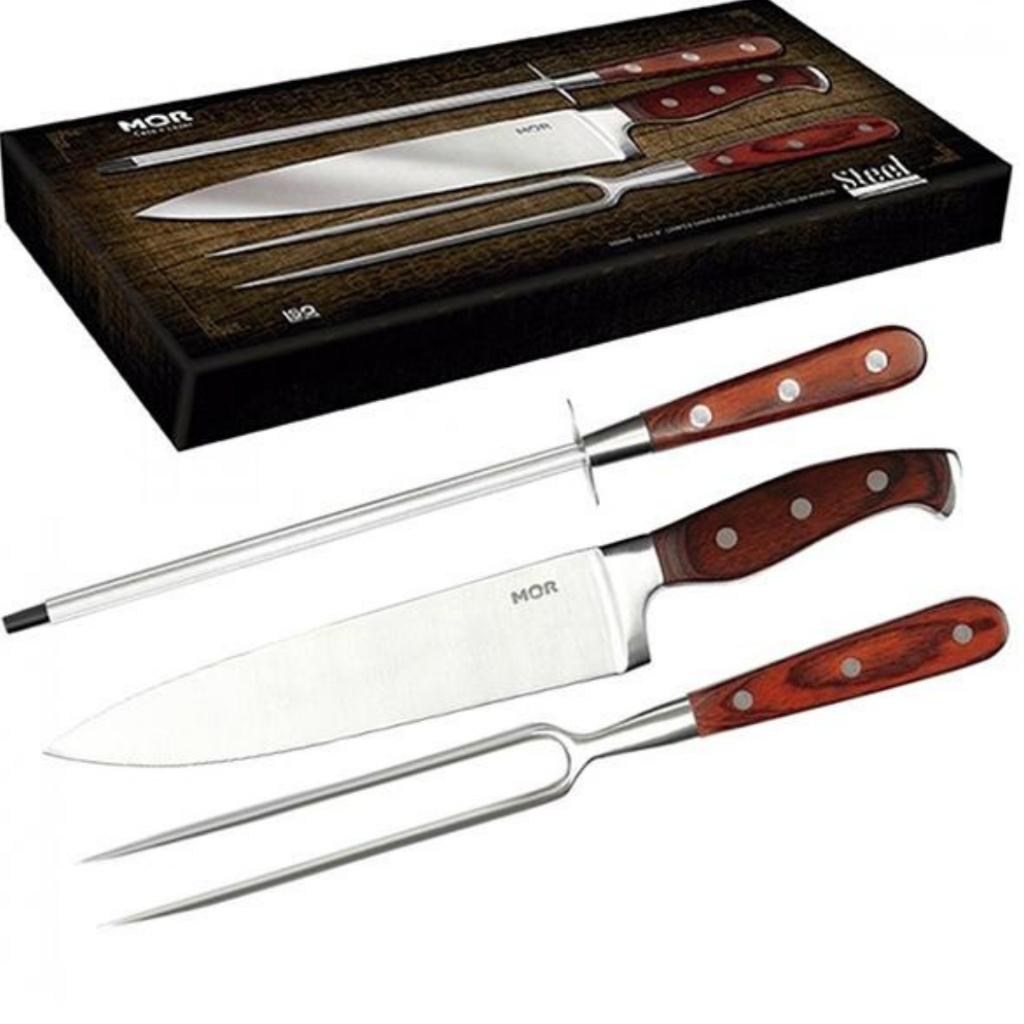 Conjunto Faca Cozinha Profissional Inox Chefe Gourmet Churrasco Mor Alta Qualidade em Oferta na Shopee