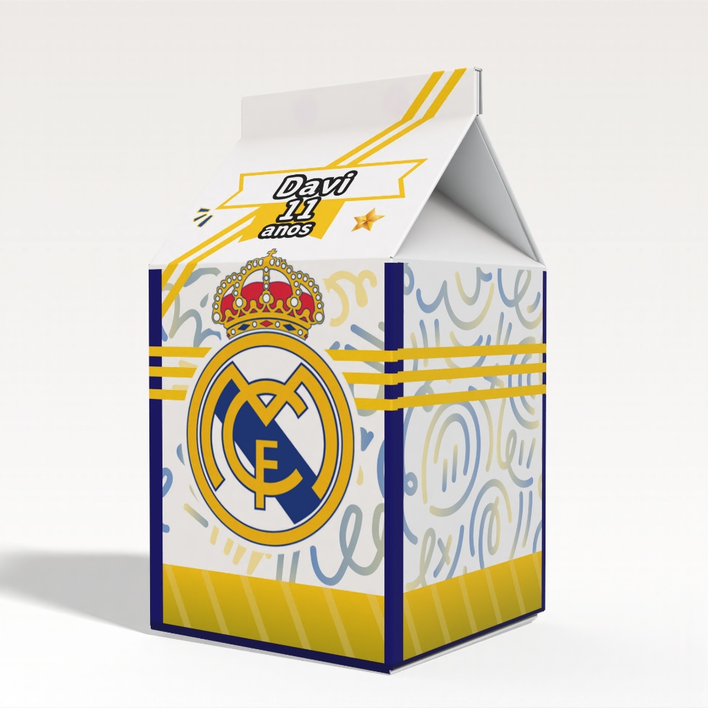 Caixinha Milk Real Madrid Futebol para Festa Personalizada - Lembrancinha para Festa