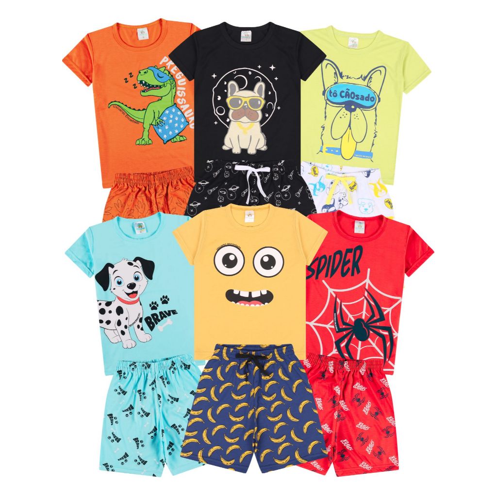 Kit Sortido 2, 4 ou 8 Peças de Pijama Curto Bebê Menino Camisas + Bermudas Conjunto De Verão Infantil Masculino em Oferta na Shopee