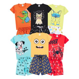 Kit Sortido 2, 4 ou 8 Peças de Pijama Curto Bebê Menino Camisas + Bermudas Conjunto De Verão Infantil Masculino em Oferta na Shopee