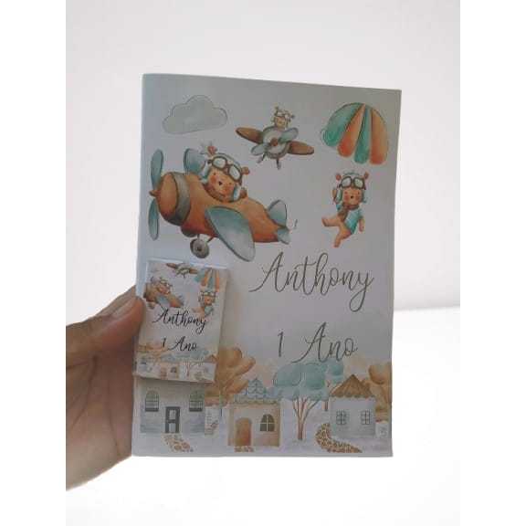 20 LivroS de Colorir Personalizado Lembrancinha Aniversário aviador ursinho avião
