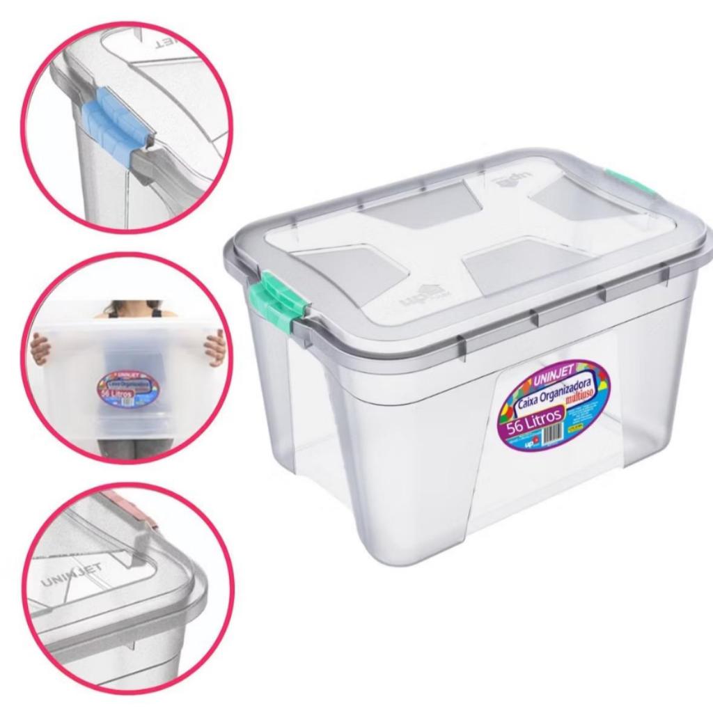 Caixa Organizadora Transparente Multiuso 56 Litros com Trava - Cesto Grande (Ideal Para Organização) em Oferta na Shopee