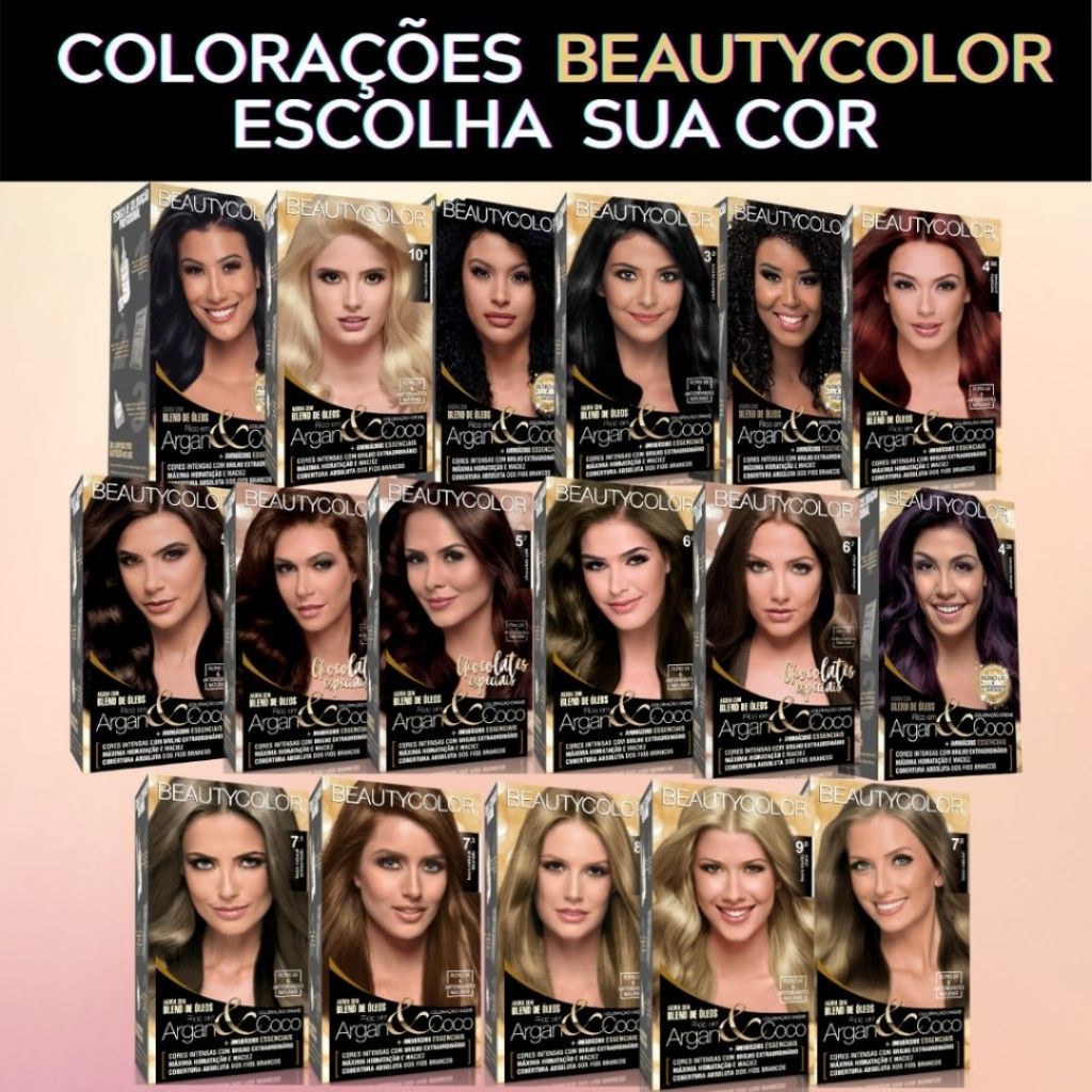 Kit Coloração Creme Permanente Argan & Coco Filtro UV Cor Intensa Beautycolor ESCOLHA SUA COR
