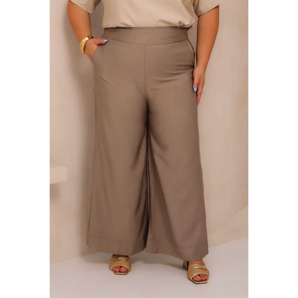 Calça Alfaiataria Feminina Pantalona Tropical Longa e Casual Slim e Plus Size P ao G4