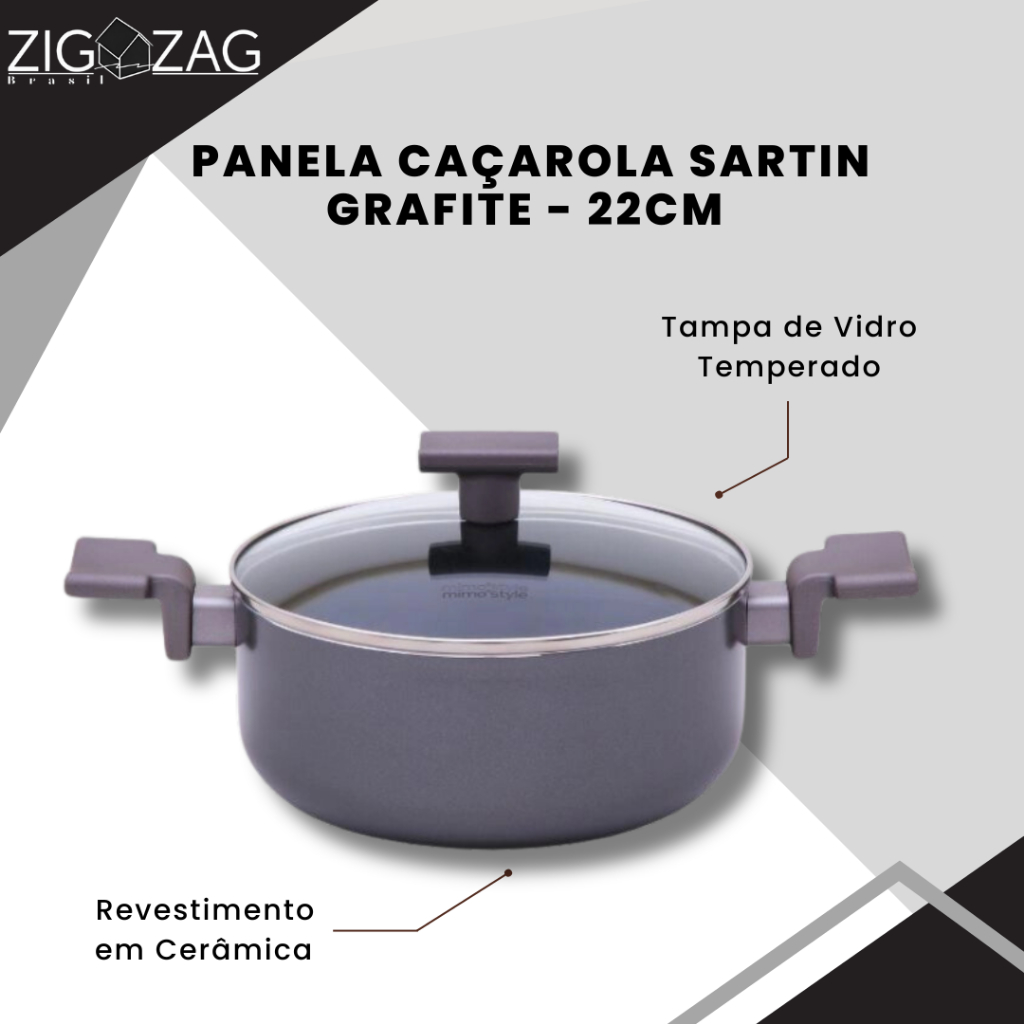 Panela Caçarola Sartin Antiaderente Com Revestimento Cerâmico, Grafite - 22cm em Oferta na Shopee