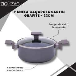 Panela Caçarola Sartin Antiaderente Com Revestimento Cerâmico, Grafite - 22cm