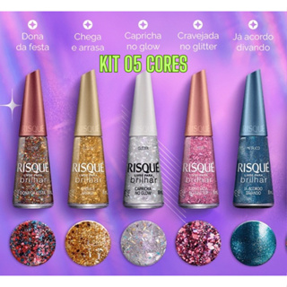 Coleção Esmaltes Risqué Livre para Brilhar  | Kit 5 cores |  Glitter e Metálico em Oferta na Shopee