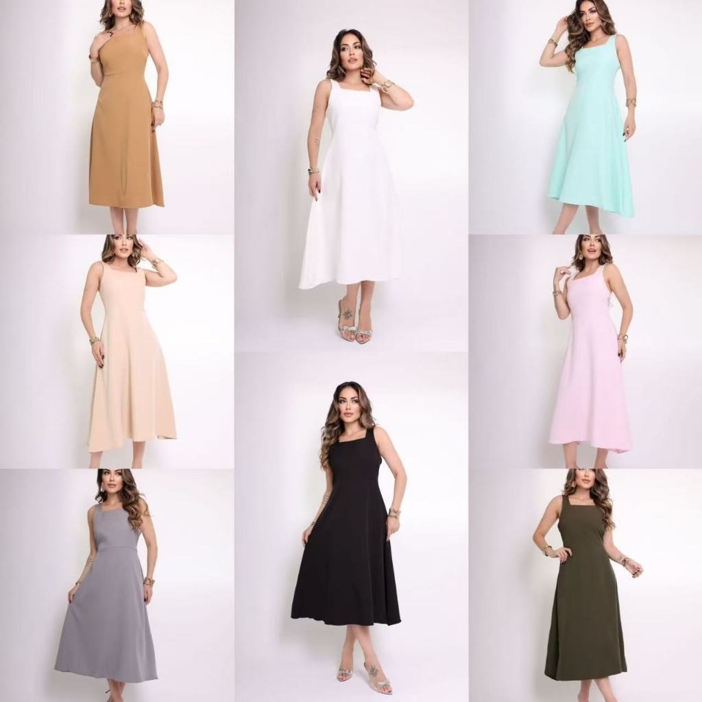 Vestido Alfaiataria Longa Feminino Moda Com Alças Largas -0253 em Oferta na Shopee