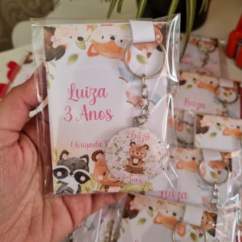 kit Lembrancinha Aniversário Bosque  Bloquinho + Chaveiros Personalizados Nome e Idade Lembrança Festa Infantil
