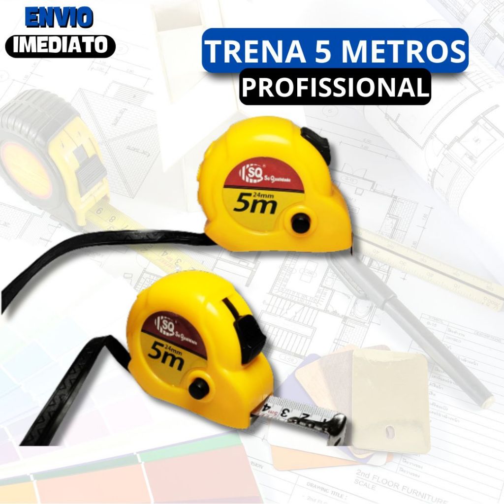 Trena 5 Metros Profissional Fita Grossa Durável e Resistente Para Arquitetos Obra e Desenho
