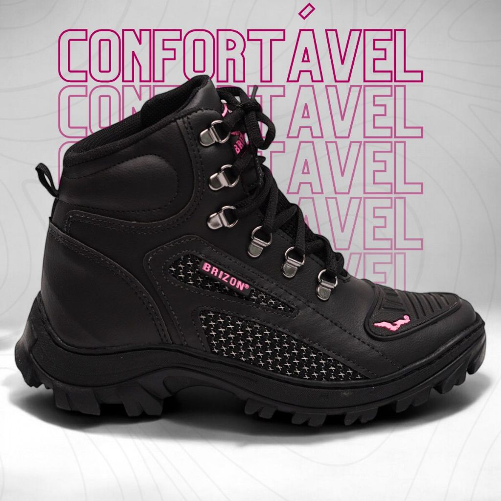 Bota Feminina Confortável Cano Alto para Trilhas e Passeios - Bico Protetor, Sola Antiderrapante