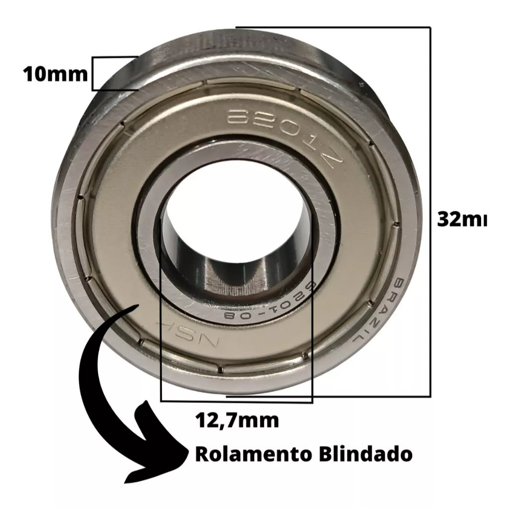 2 Rolamento 6201 - Furo 1/2 Zz Furo Maior 12,7mm Ideal para Ventilador com eixo de 1/2