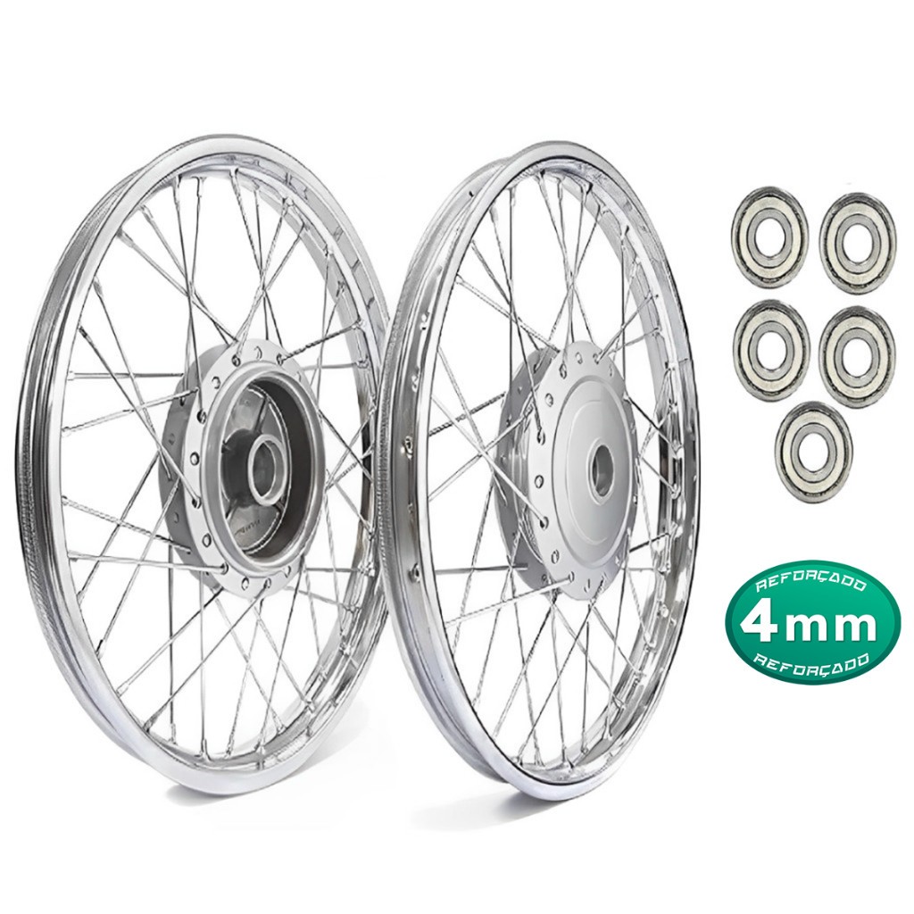 Par Aro Roda Dianteira e Traseira Raio 4mm Ybr 125 Factor Tambor Com rolamentos