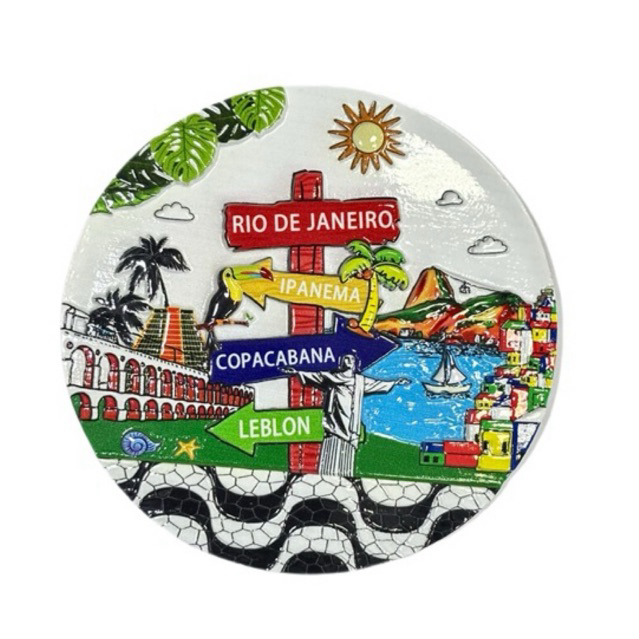 Prato Decorativo 15cm Resina Alto Relevo Lembrança Rio de Janeiro Cristo Redentor
