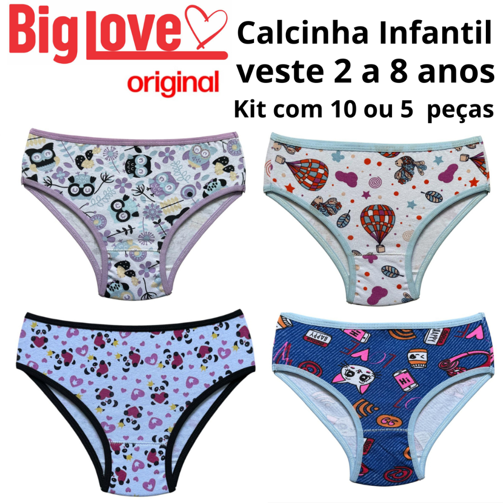 Kit 10 ou 5 Calcinha INFANTIL  de Algodão com elástico viés  mais conforto para as criança Ref:024 em Oferta na Shopee