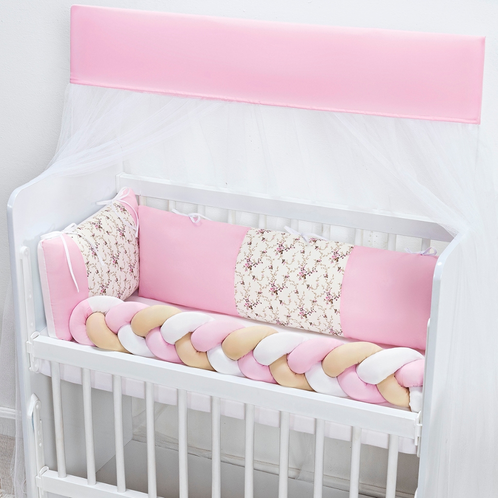 Kit Mini Berço Fofuxo 6 Peças Floral Rosa Enxoval Bebê Menina Antialérgico Macio Completo Proteção Conforto