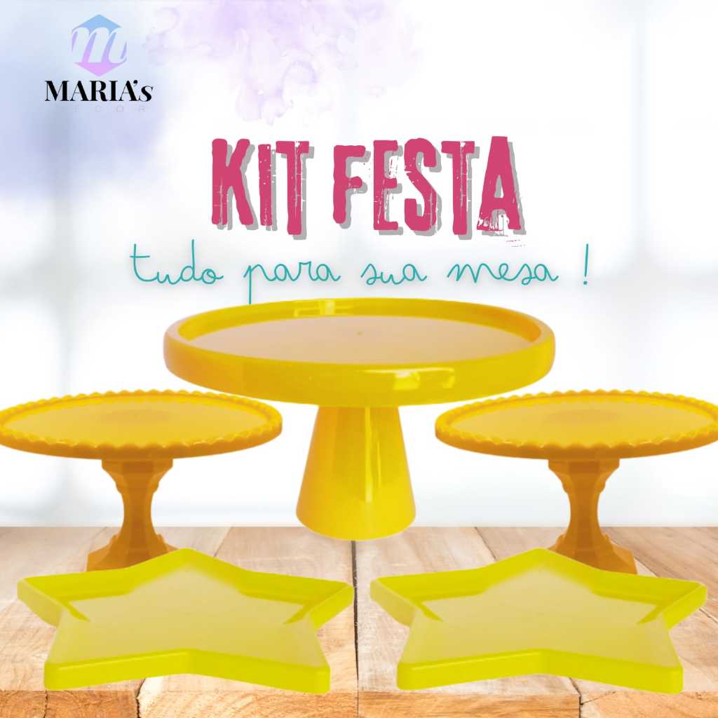 KIT FESTA DECORAÇÃO INFANTIL 1BOLEIRA +2 MEDIA CAKE +2 BANDEJAS ESTRELA - VARIAS CORES