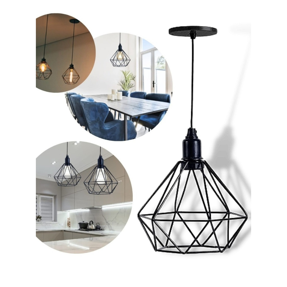Pendente Luminaria Teto Diamante Preto Industrial Aramado em Oferta na Shopee