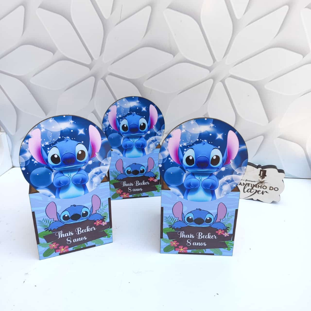 Caixa Stitch e Angel 19x10x10 centro de mesa personalizado com nome lembrancinha aniversario