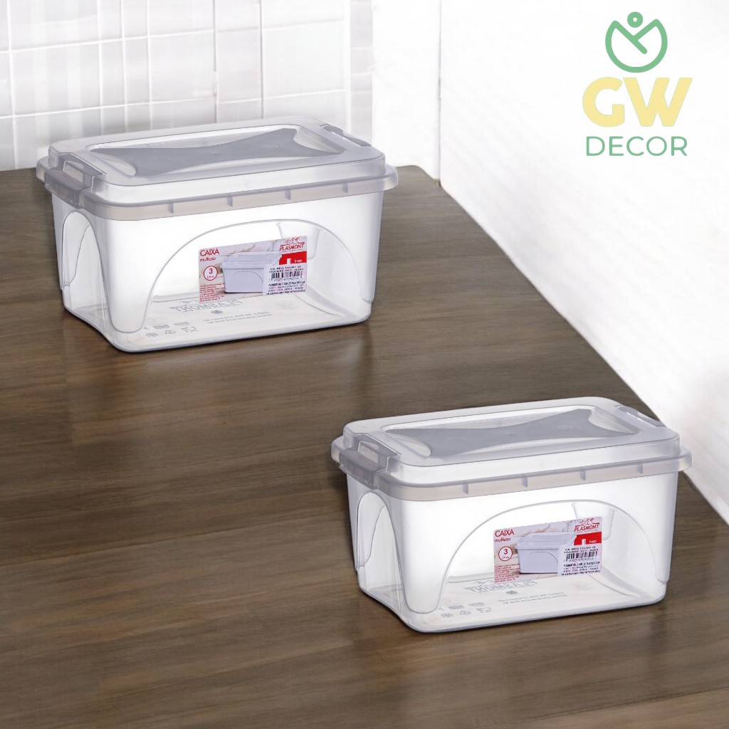 Kit com 5 Caixas Organizadora Com Trava Resistente 3 Litros