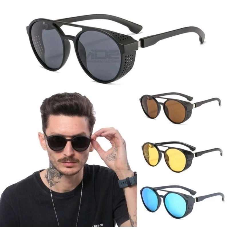 Óculos de Sol Redondo Alok Steampunk Vintage Masculino Proteção UV400 em Oferta na Shopee