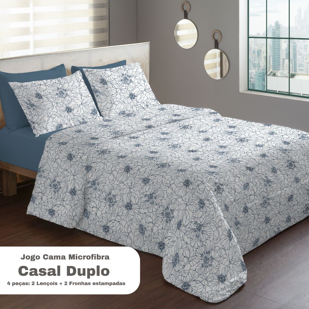 Jogo Cama Microfibra Duplo 4 peças 2 Lençol + 2 Fronhas - Casal - Camesa - Home & Living