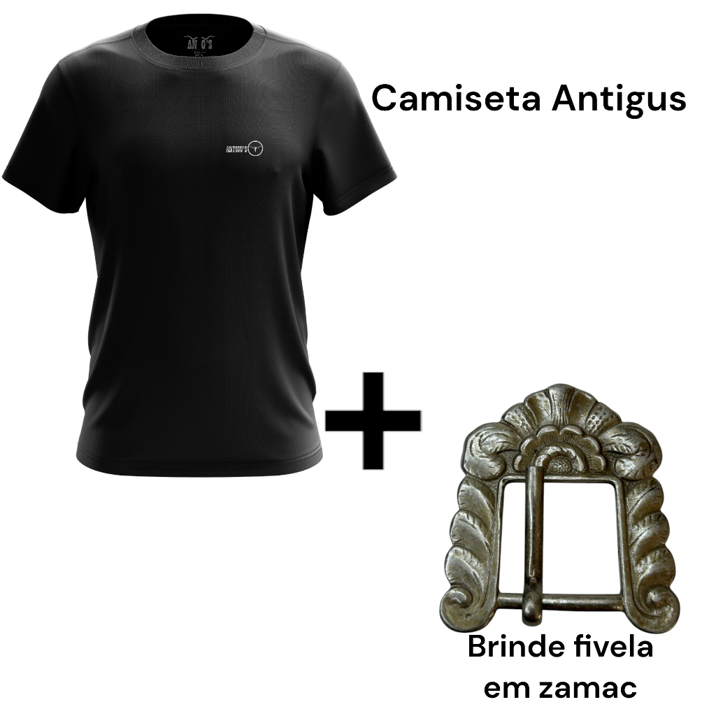 KIT CAMISETA ANTIGUS ORIGINAL PREMIUM 100% ALGODÃO MAIS FIVELA COMETA CORNETA NÃO É DE ALPACA EM ZAMAC