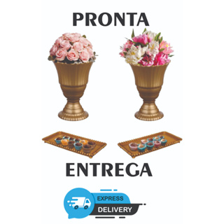 Kit Festa 2 Vaso 20cm + 2 Bandeja Decorativa Slim - Decoração de Mesa em Oferta na Shopee