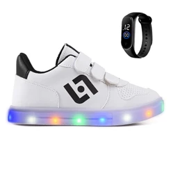 Tenis Infantil De Led Casual Escolar Sapatenis Meninos Street Calce Facil + Relogio