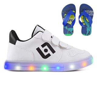 Tenis Infantil De Led Casual Escolar Sapatenis Meninos Street Calce Facil + Chinelo em Oferta na Shopee