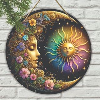 Mandala Plana  Sinal de Parede com Sol e Lua, Design Clássico em Oferta na Shopee