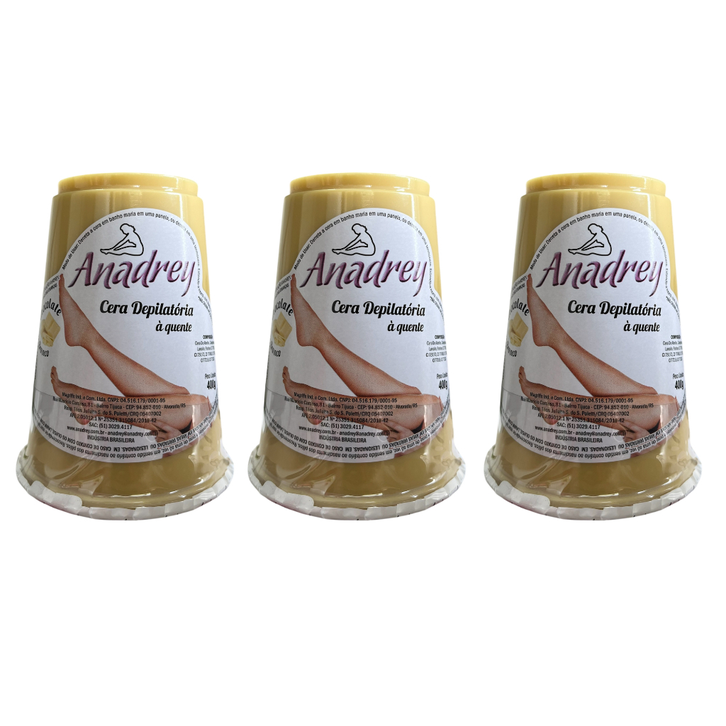 Kit 3 Cera Quente Chocolate Branco 400g Anadrey