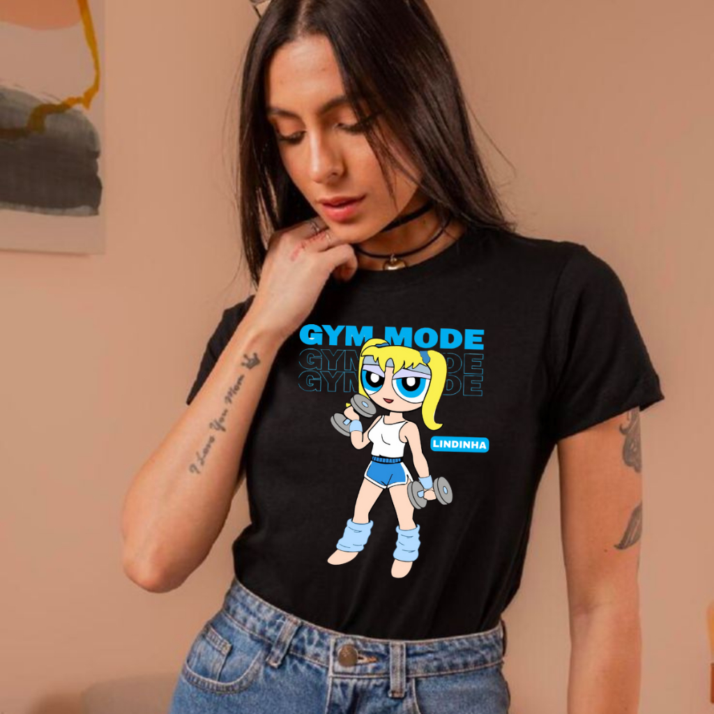 Camiseta Feminina Baby Look Gym Lindinha Meninas Super Poderosas Blusa Blusinha T-shirt Algodão 100%