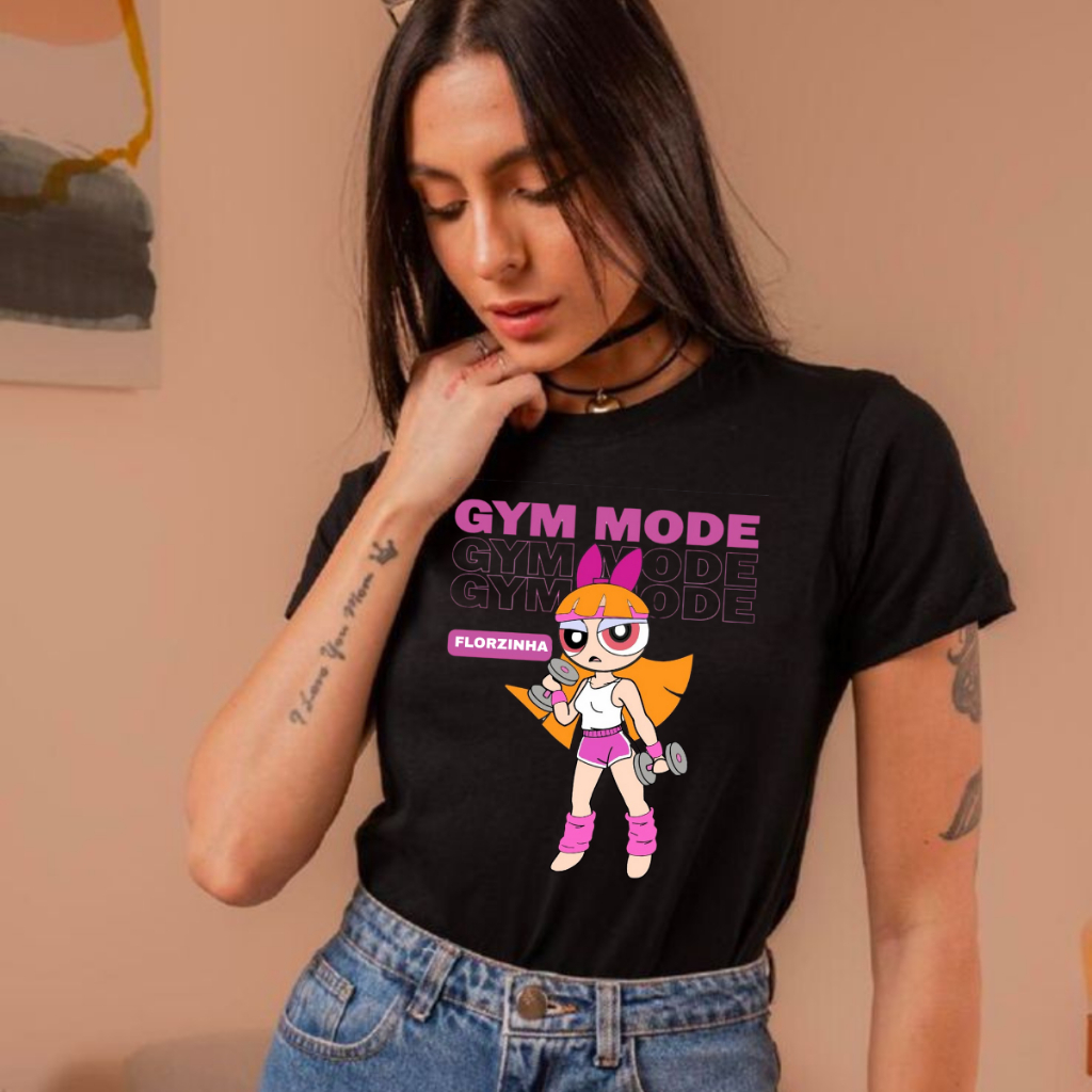 Camiseta Feminina Baby Look Gym Mode Florzinha Meninas Super Poderosas Blusa Estampada Academia Treino T-shirt Algodão