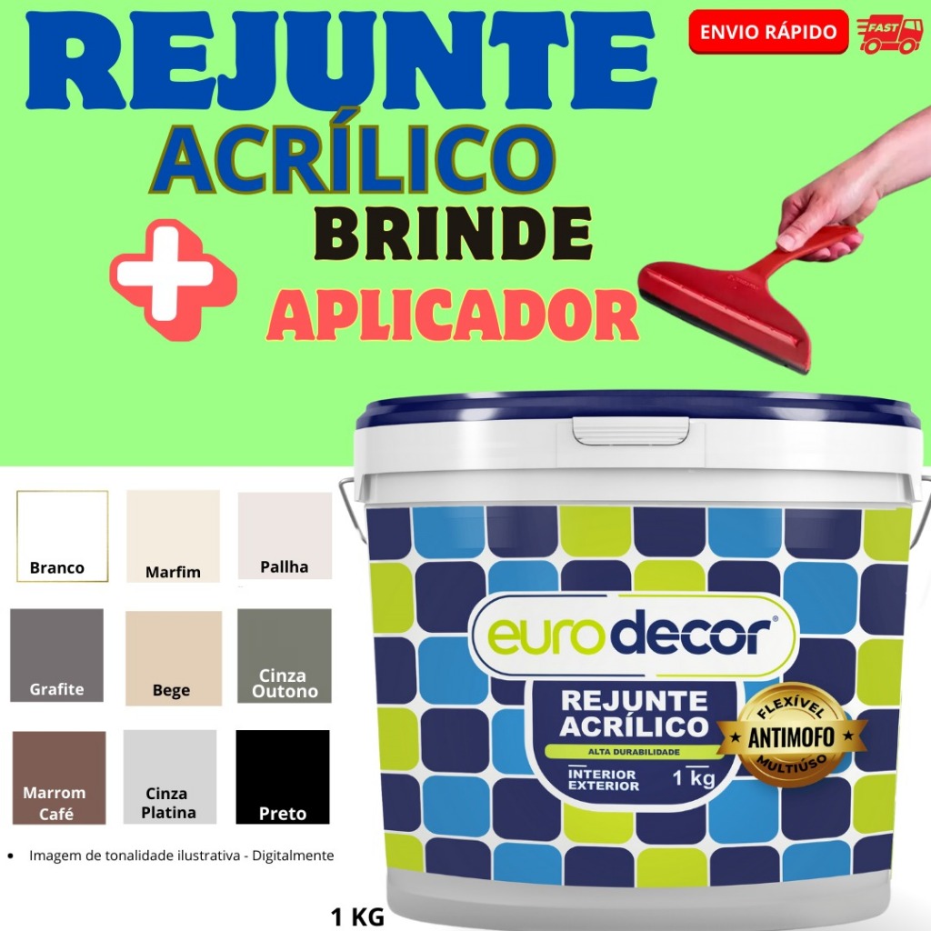 Rejunte Acrílico 1KG Ou 5KG Impermeável Banheiro Porcelanato + Aplicador em Oferta na Shopee