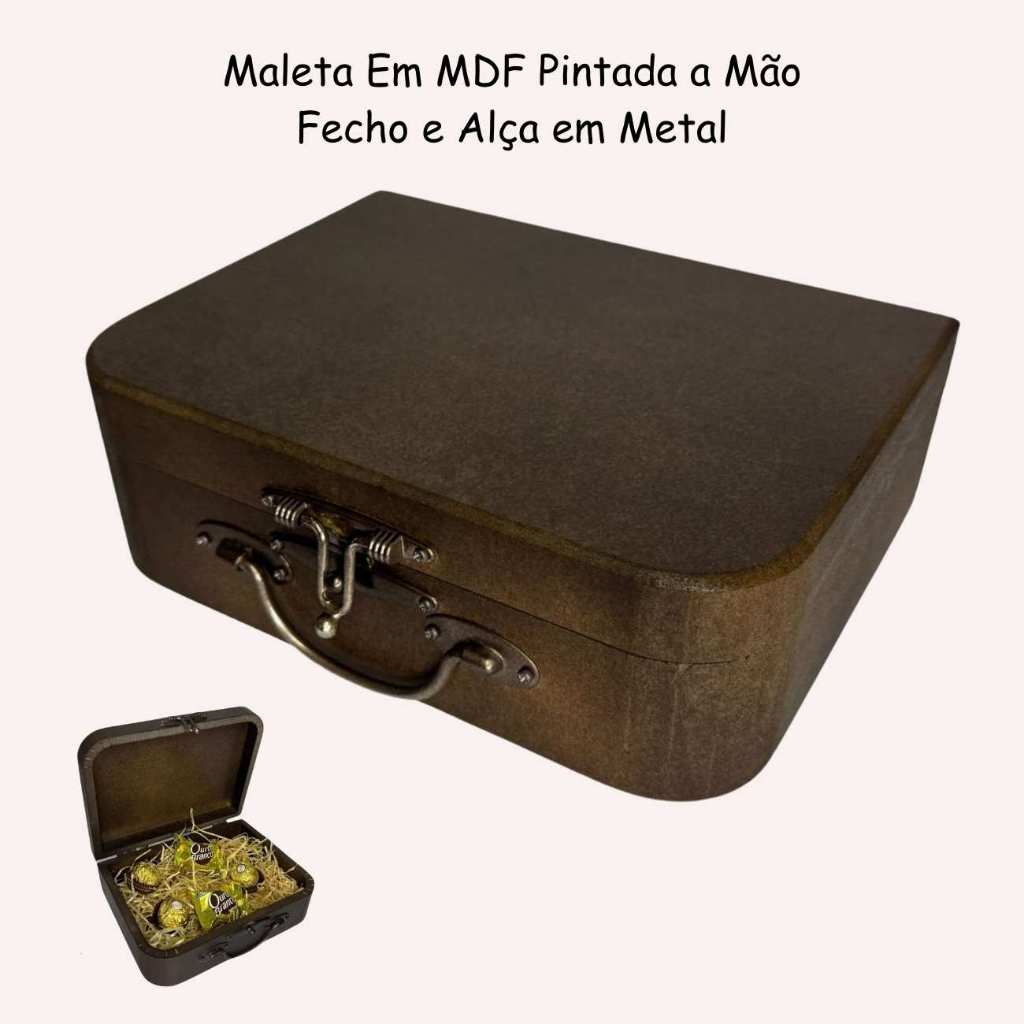 Maleta Decorativa MDF Organizadora Com Alça e Fecho Em Metal