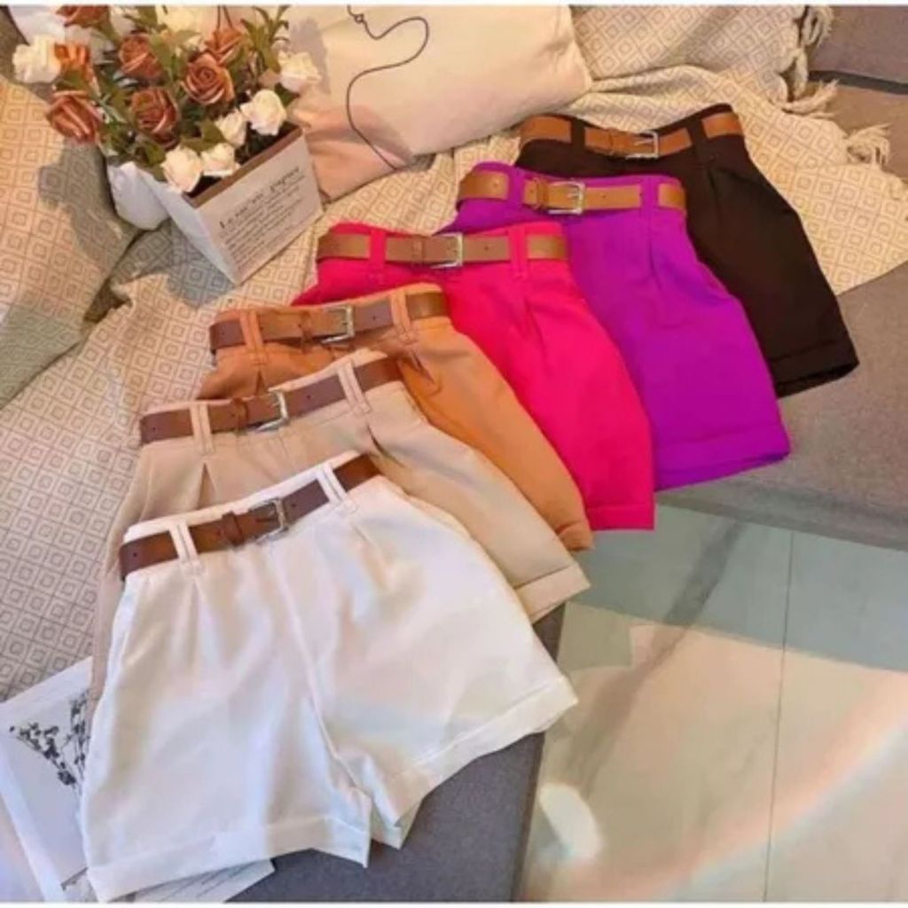 Kit 2 Short Alfaiataria Feminino Com Bolso Com Cinto Cintura Alta ENVIO IMEDIATO em Oferta na Shopee